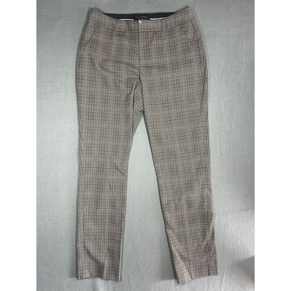 Banana Republic Ryan Curvy Fit Plaid Ankle Pants Women's Size 2 Brown‎ Black